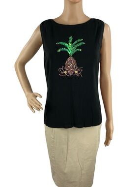 Lucia Burns Beaded Sequin Pineapple Tank Top Y2K Resort Size L